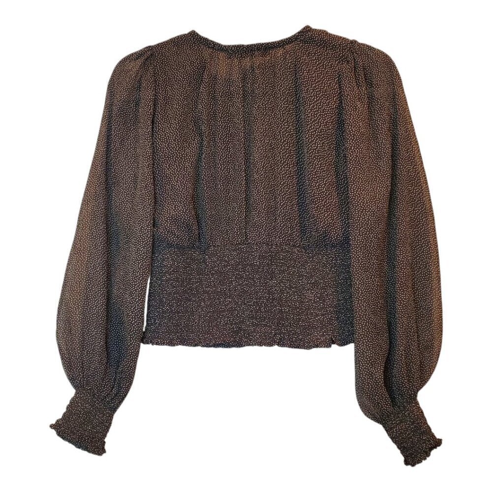 ABERCROMBIE & FITCH SZ XXS Black & White Speckled Print Smocked Chiffon Blouse - Picture 6 of 9